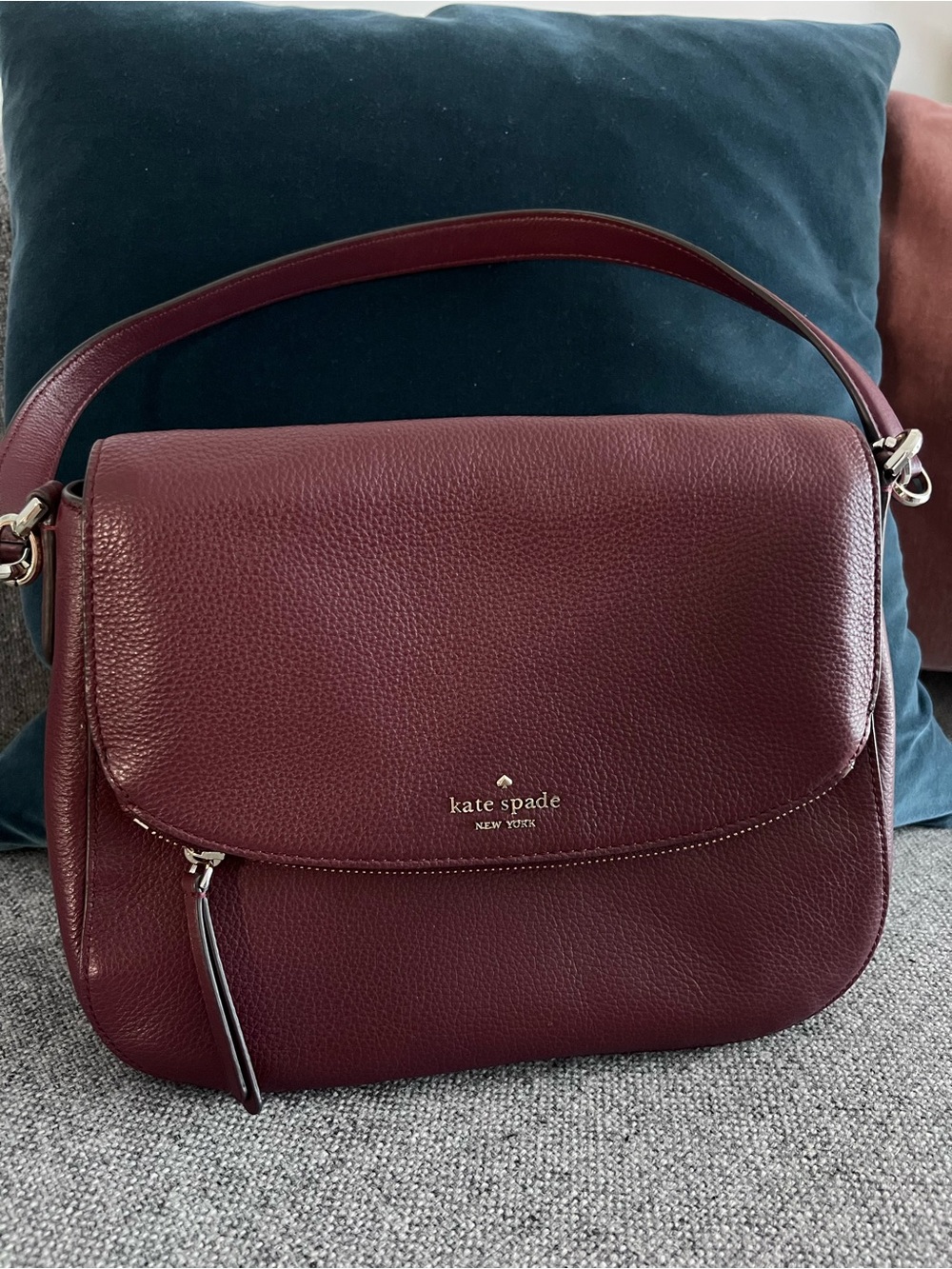 kate spade Burgundy Pebbled Leather Shoulder Bag